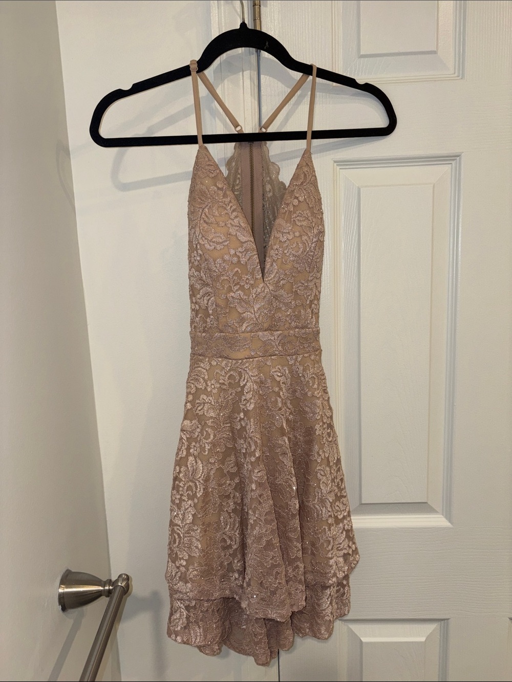 Lace V-Neck Spaghetti Strap Dress in Blush